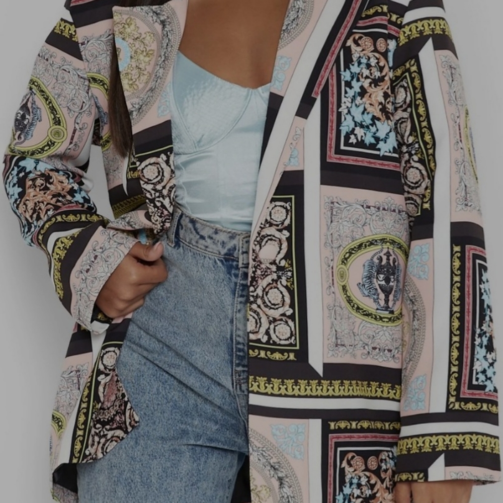 Boohoo Plus Scarf Print Blazer